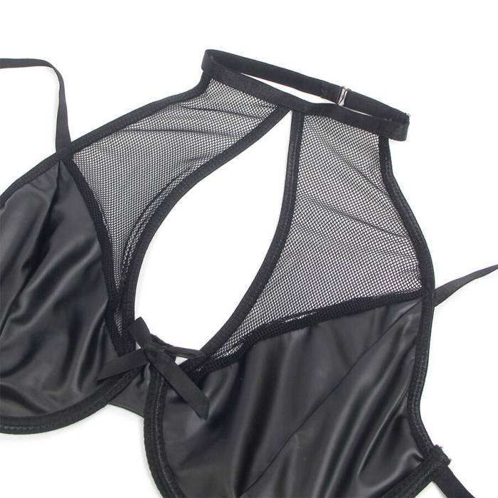 SUBBLIME - 957582 CONJUNTO DE SUTIÃ E SAIA DE COURO PRETO S/M
