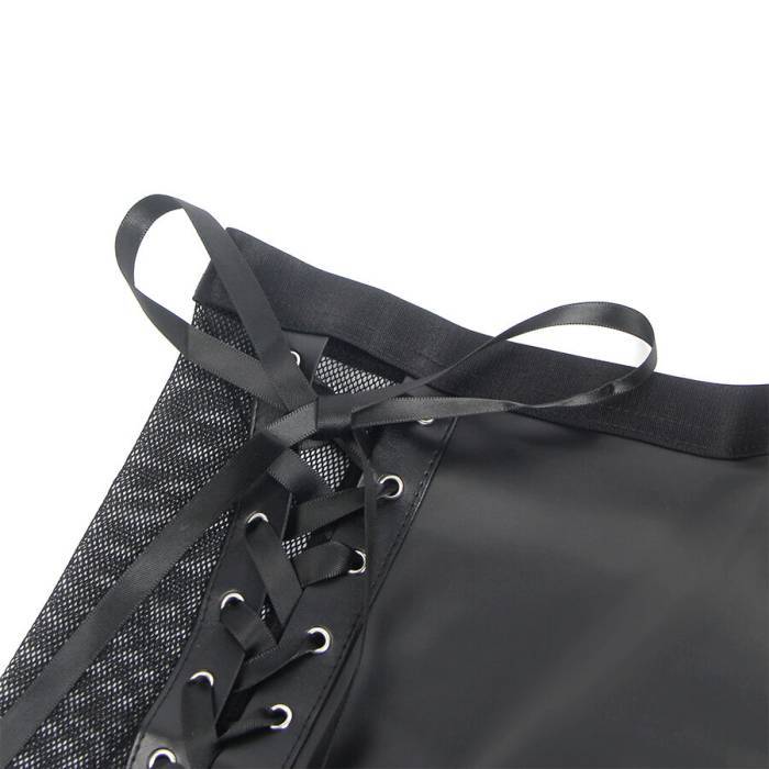 SUBBLIME - 957582 CONJUNTO DE SUTIÃ E SAIA DE COURO PRETO S/M