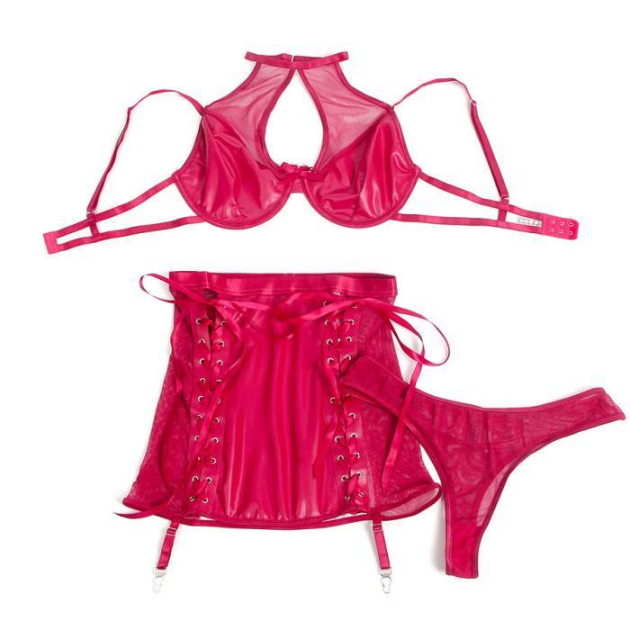 SUBBLIME - 957612 CONJUNTO DE SUTIÃ E SAIA DE COURO VERMELHO L/XL