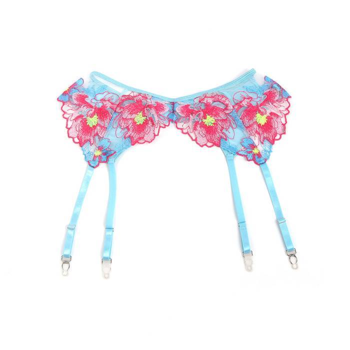 SUBBLIME - 957650 CONJUNTO DE SUTIÃ E CINTO-LIGA COM BORDADO DE FLORES ROSA L/XL