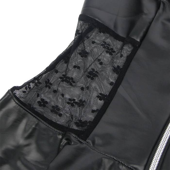 SUBBLIME - 957704 VESTIDO DE COURO COM ZÃPER DE RENDA PRETO S/M
