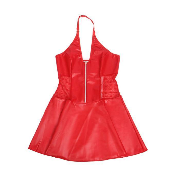 SUBBLIME - 957728 VESTIDO DE COURO COM ZÃPER DE RENDA VERMELHO S/M