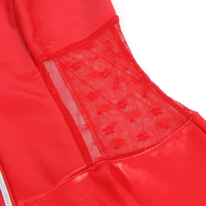 SUBBLIME - 957735 VESTIDO DE COURO COM ZÃPER DE RENDA VERMELHO L/XL