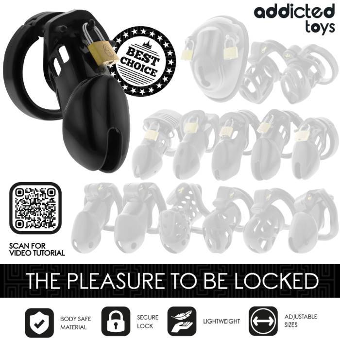 ADDICTED TOYS LOCKED - GAIOLA DE PÃNIS DE OBSIDIANA TAMANHO M