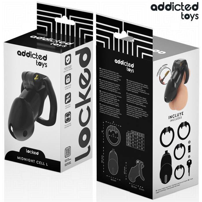 ADDICTED TOYS LOCKED - GAIOLA DE PÃNIS CELL MINDNIGHT TAMANHO L