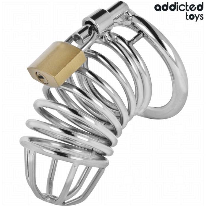 ADDICTED TOYS LOCKED - GAIOLA DE PÃNIS DE METAL COM CÃLULA DE FERRO TAMANHO M