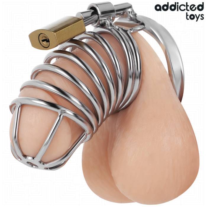 ADDICTED TOYS LOCKED - GAIOLA DE PÃNIS DE METAL COM CÃLULA DE FERRO TAMANHO M