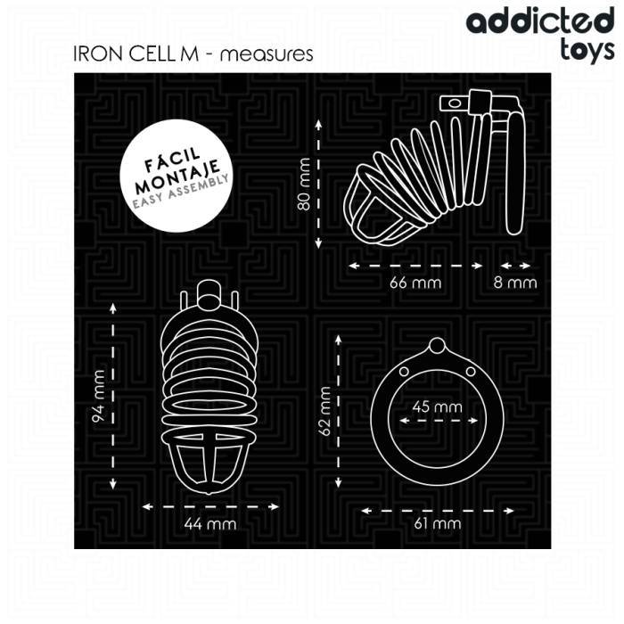 ADDICTED TOYS LOCKED - GAIOLA DE PÃNIS DE METAL COM CÃLULA DE FERRO TAMANHO M