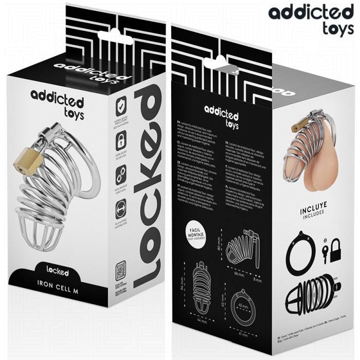ADDICTED TOYS LOCKED - GAIOLA DE PÃNIS DE METAL COM CÃLULA DE FERRO TAMANHO M
