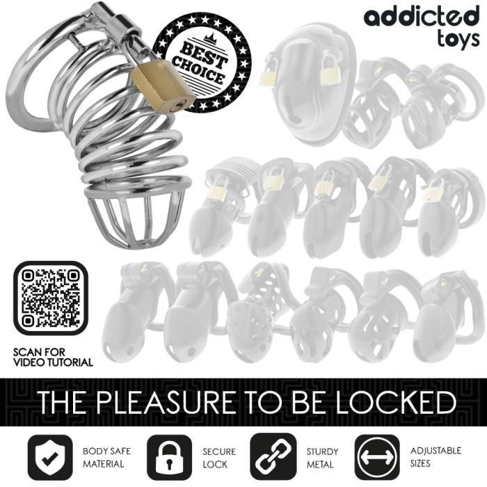 ADDICTED TOYS LOCKED - GAIOLA DE PÃNIS DE METAL COM CÃLULA DE FERRO TAMANHO M