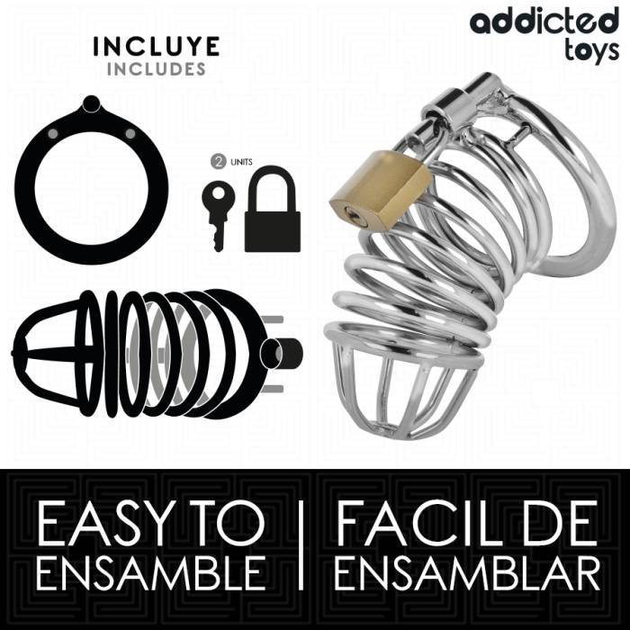 ADDICTED TOYS LOCKED - GAIOLA DE PÃNIS DE METAL COM CÃLULA DE FERRO 4 CM TAMANHO S