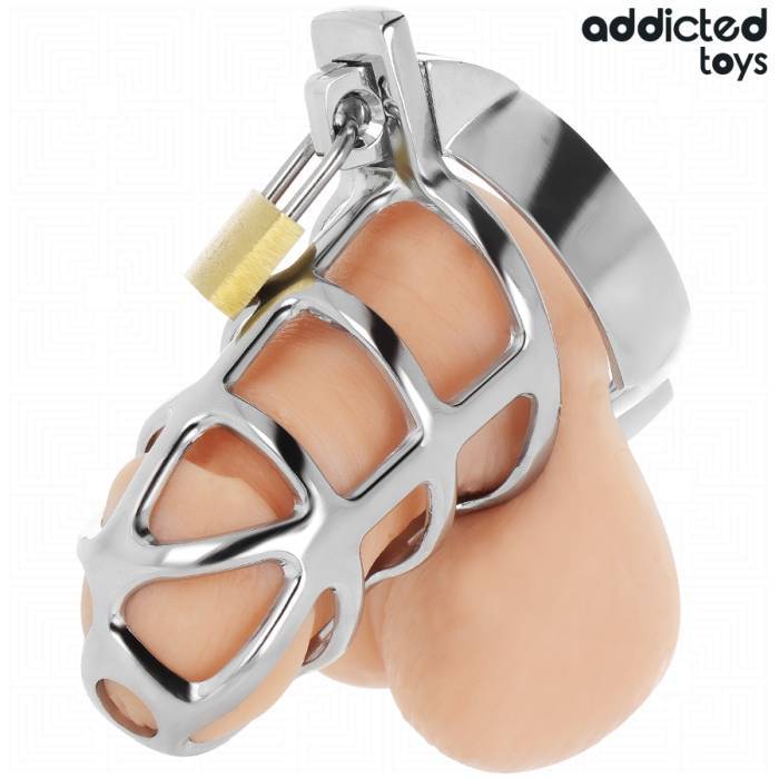 ADDICTED TOYS LOCKED - GAIOLA DE PÃNIS COM TRAVA DE PRATA TAMANHO M