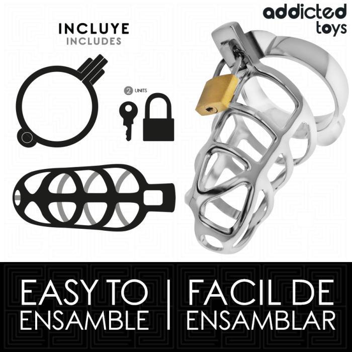 ADDICTED TOYS LOCKED - GAIOLA DE PÃNIS COM TRAVA DE PRATA TAMANHO M