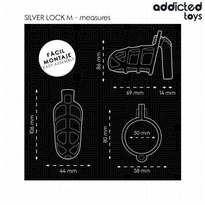ADDICTED TOYS LOCKED - GAIOLA DE PÃNIS COM TRAVA DE PRATA TAMANHO M