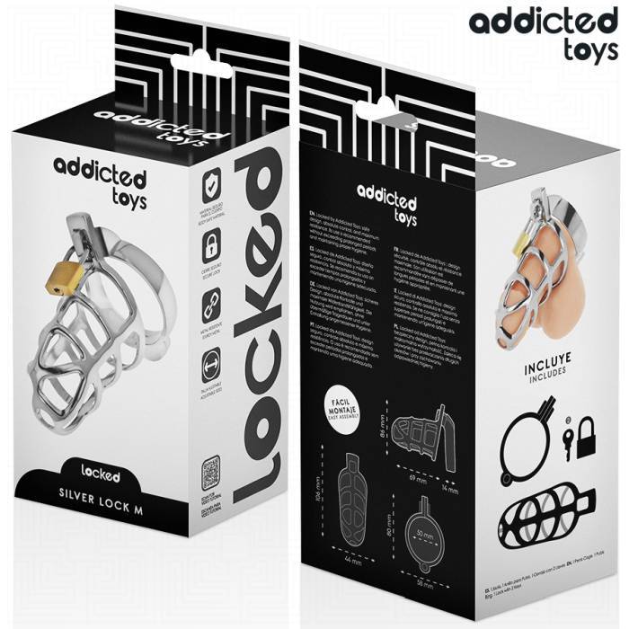 ADDICTED TOYS LOCKED - GAIOLA DE PÃNIS COM TRAVA DE PRATA TAMANHO M