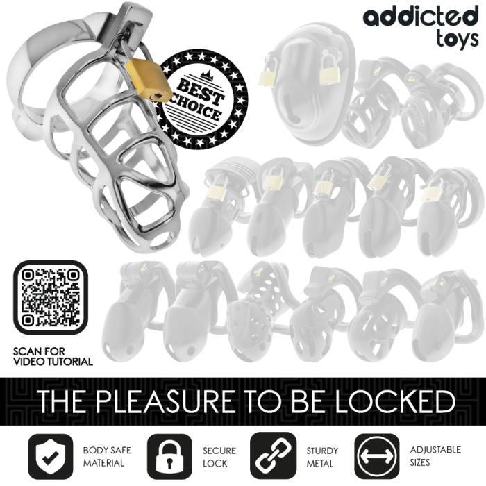 ADDICTED TOYS LOCKED - GAIOLA DE PÃNIS COM TRAVA DE PRATA TAMANHO M