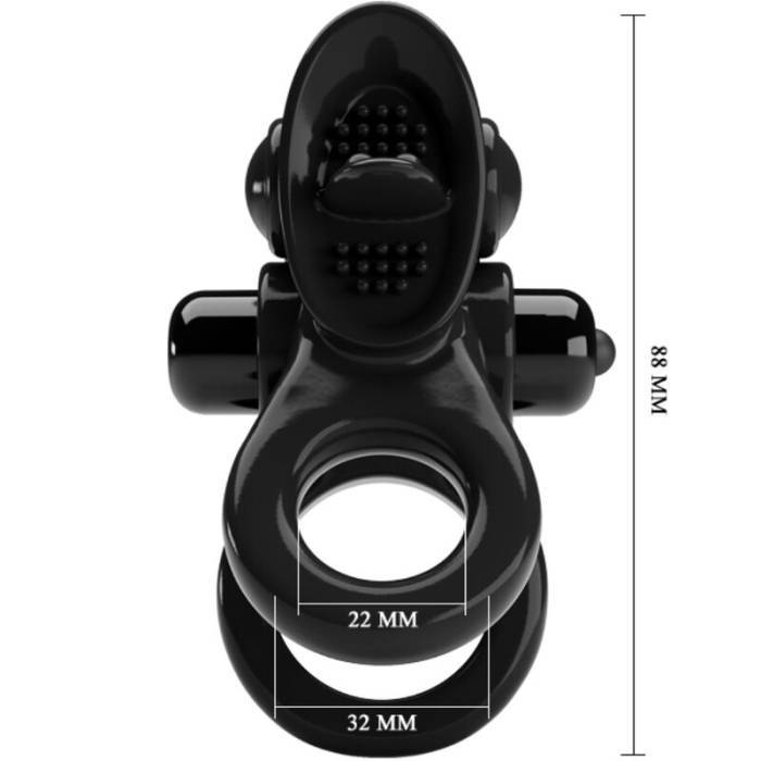 PRETTY LOVE - ANEL APAIXONADO ANEL VIBRATÃRIO DUPLO + ESTIMULADOR DE CLITÃRIS PRETO