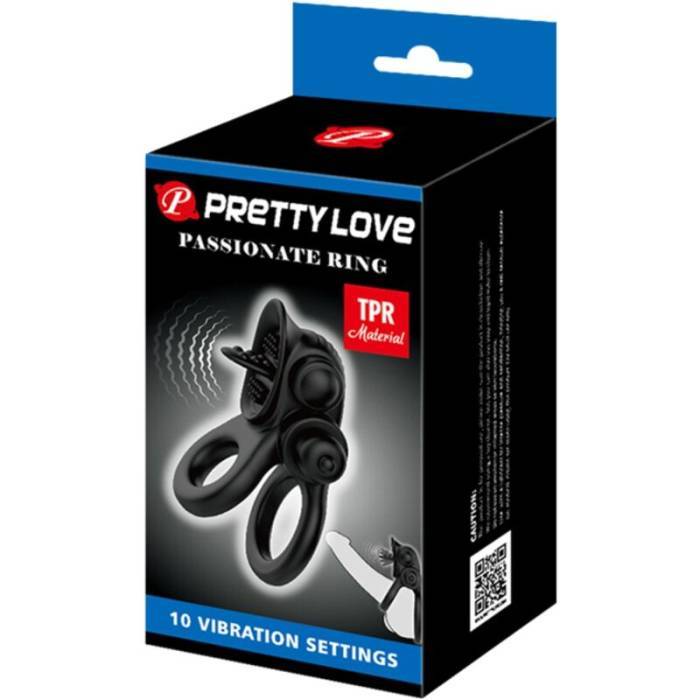 PRETTY LOVE - ANEL APAIXONADO ANEL VIBRATÃRIO DUPLO + ESTIMULADOR DE CLITÃRIS PRETO