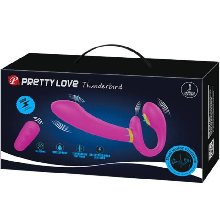 PRETTY LOVE - THUNDERBIRD VIBRADOR DUPLO STRAP-ON CONTROLE REMOTO ROXO