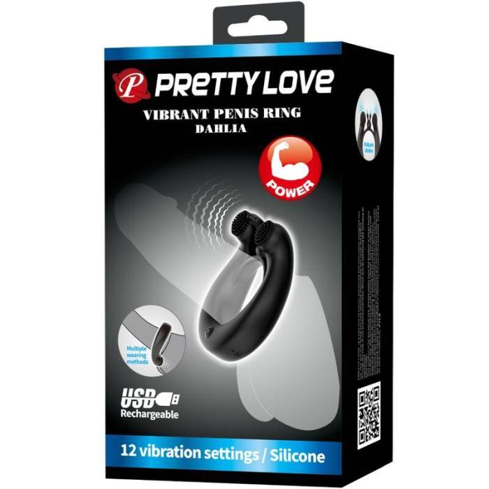 PRETTY LOVE - ANEL VIBRATÃRIO DÃLIA + ESTIMULADOR DE CLITÃRIS 12 VIBRAÃÃES PRETO