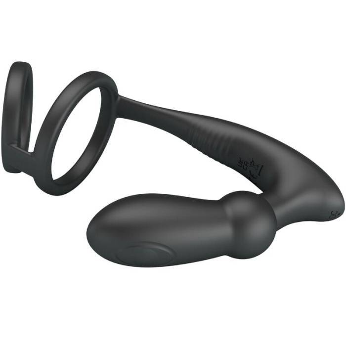 PRETTY LOVE - ANEL PENIS EMONI + PLUG ANAL 12 VIBRAÃÃES PRETO