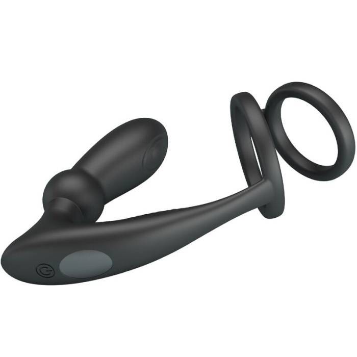 PRETTY LOVE - ANEL PENIS EMONI + PLUG ANAL 12 VIBRAÃÃES PRETO