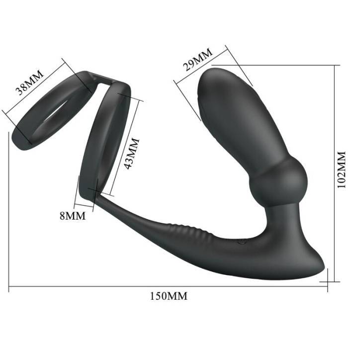 PRETTY LOVE - ANEL PENIS EMONI + PLUG ANAL 12 VIBRAÃÃES PRETO