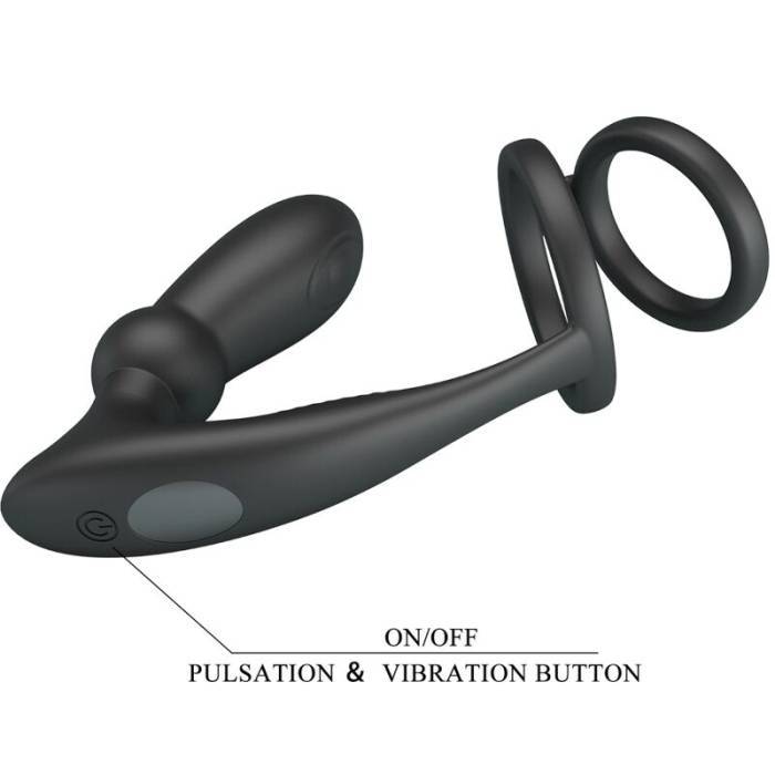 PRETTY LOVE - ANEL PENIS EMONI + PLUG ANAL 12 VIBRAÃÃES PRETO