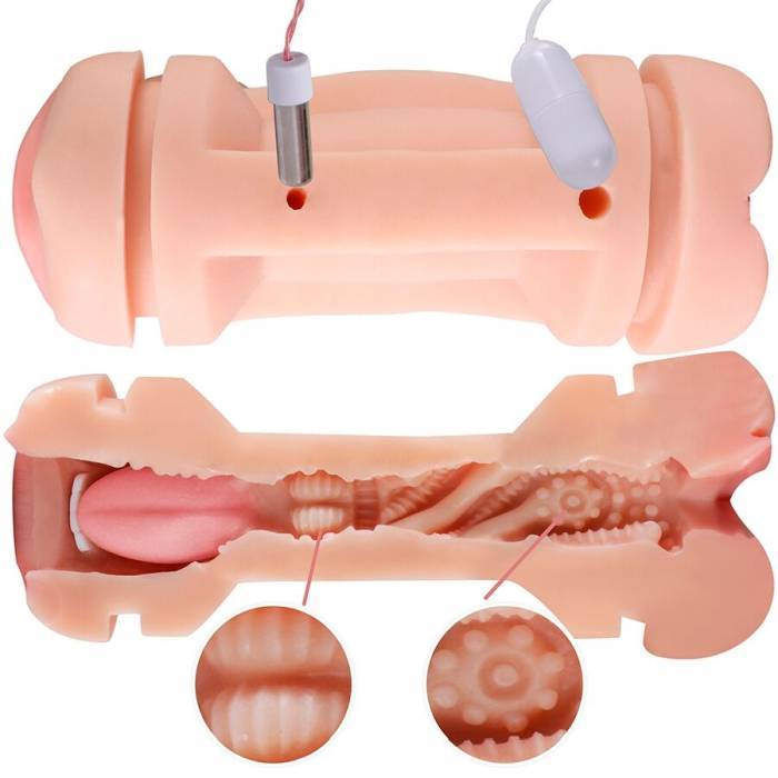 SHEQU - KAY MASTURBADOR DUPLO COM BOCA DUPLA E VIBRAÃÃO DE VAGINA