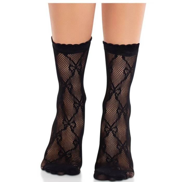 LEG AVENUE - MEIAS DE RENDA PRETA COM LAÃO