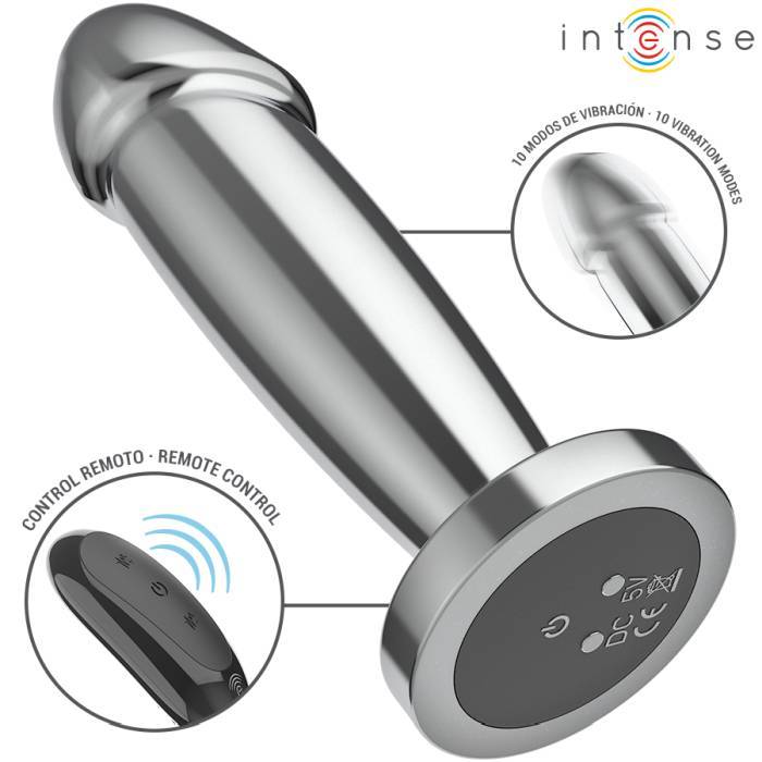 INTENSE - PLUG ANAL 10 VIBRAÃÃES DILDO DE METAL COM CONTROLE REMOTO S