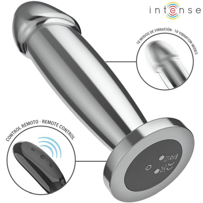INTENSE - PLUG ANAL 10 VIBRAÃÃES DILDO DE METAL COM CONTROLE REMOTO M