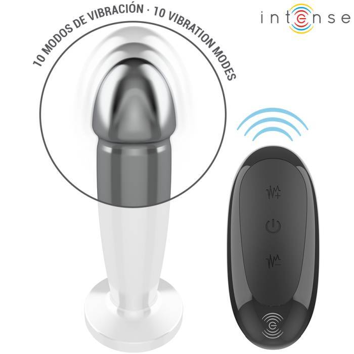 INTENSE - PLUG ANAL 10 VIBRAÃÃES DILDO DE METAL COM CONTROLE REMOTO M