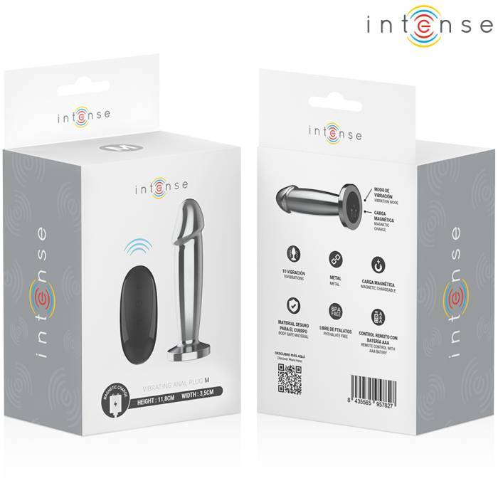 INTENSE - PLUG ANAL 10 VIBRAÃÃES DILDO DE METAL COM CONTROLE REMOTO M