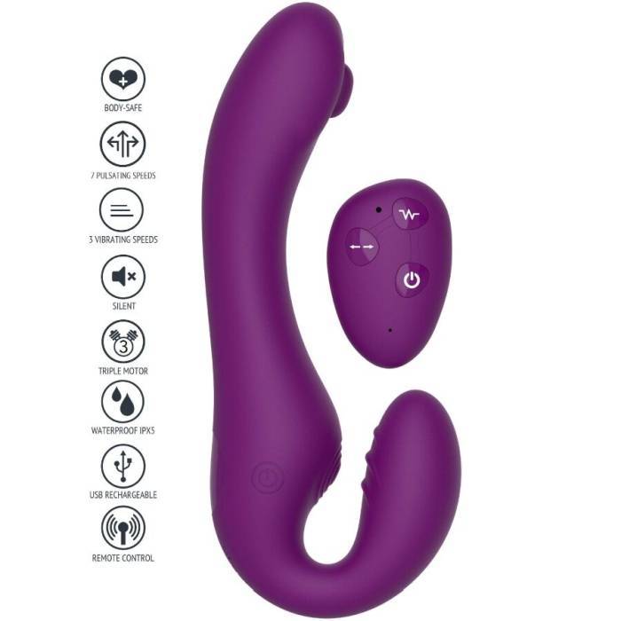 XOCOON - VIBRADOR STRAP-ON 2 EM 1 SEM ALÃAS COM CONTROLE REMOTO ROXO