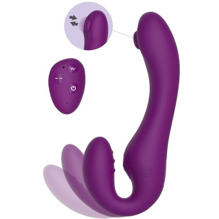 XOCOON - VIBRADOR STRAP-ON 2 EM 1 SEM ALÃAS COM CONTROLE REMOTO ROXO