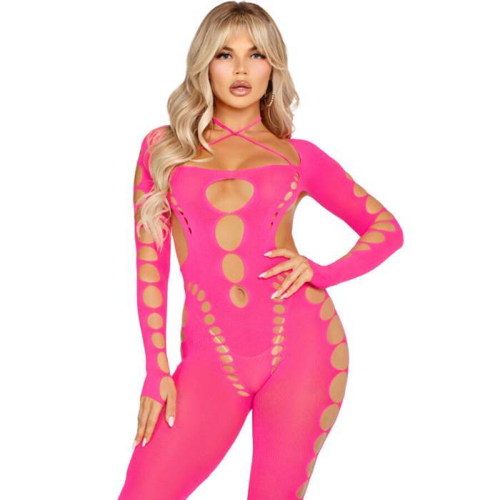 LEG AVENUE - BODYSTOCKING ROSA COM COSTAS ABERTAS TAMANHO ÃNICO