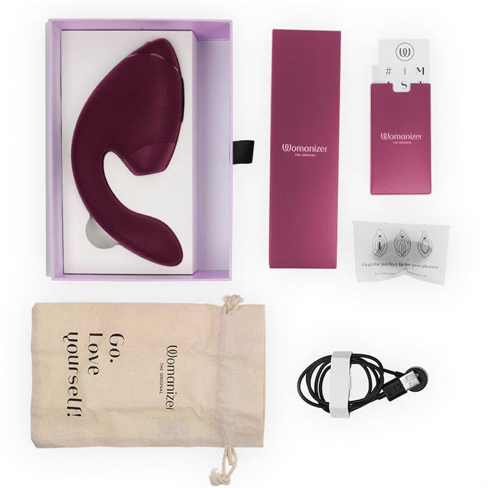 WOMANIZER - DUO NEXT ESTIMULADOR DUPLO DE CLITOR E PONTO G ROSA ESCURO