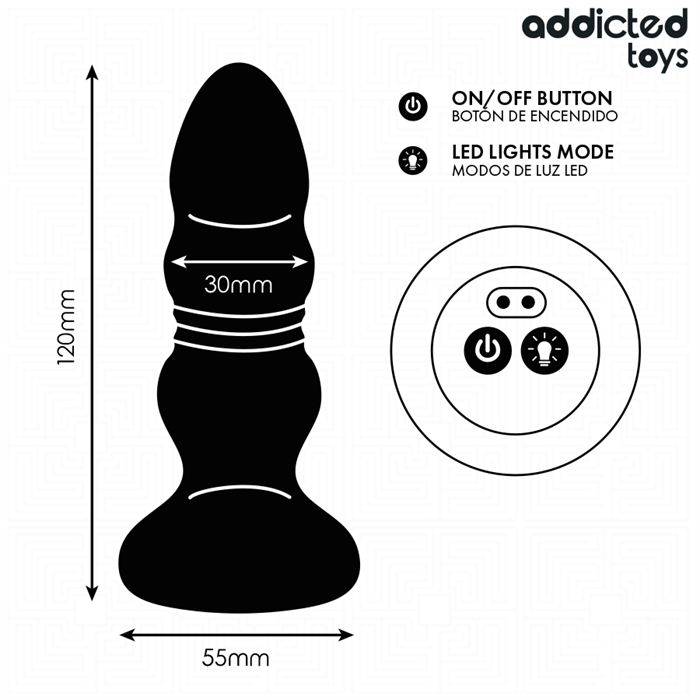 ADDICTED TOYS - PLUG ANAL GIRATÃRIO VIBRATÃRIO COM LUZ LED E CONTROLE REMOTO