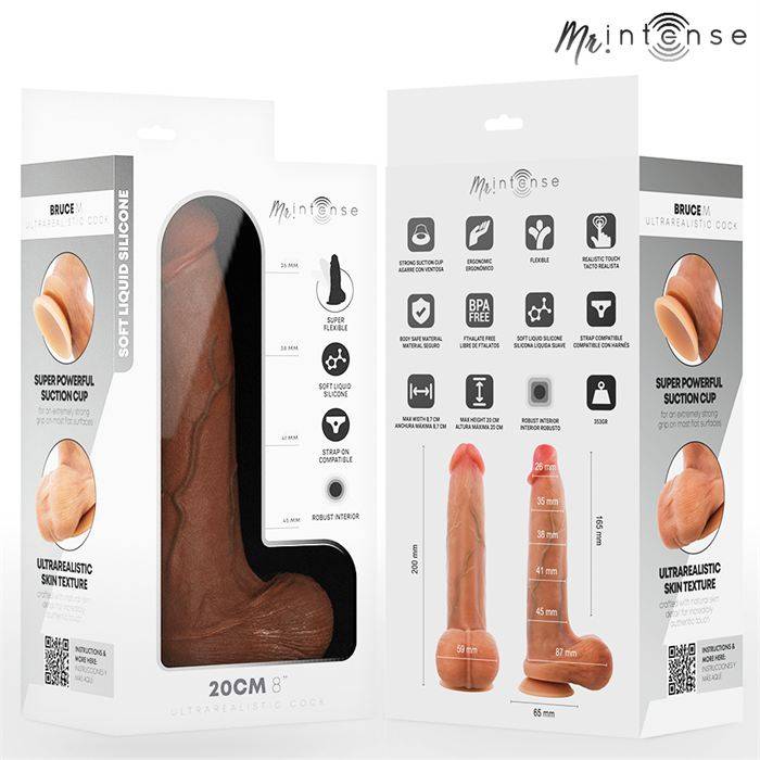 MR INTENSE - BRUCE M SILICONE DILDO WITH TESTICLES 20 CM -Ã- 4.5 CM