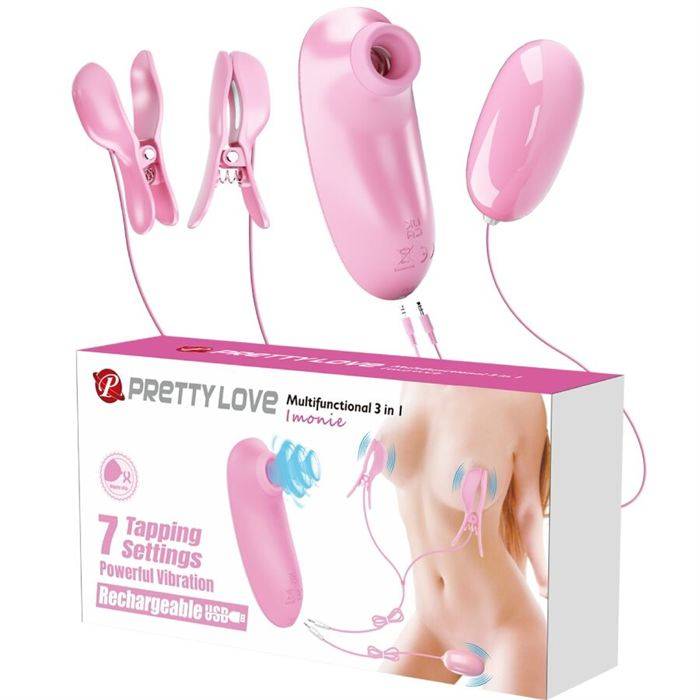 PRETTY LOVE - IMONIE KIT MULTIFUNCIONAL 3 EM 1 COM VENTOSA, MAMILOS E CLITÃRIS