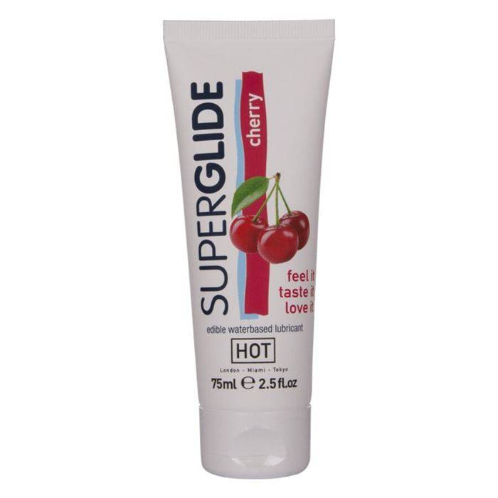 HOT - SUPERGLIDE LUBRIFICANTE COMESTÃVEL Ã BASE DE ÃGUA, SABOR CEREJA 75 ML