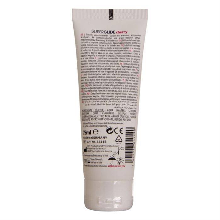 HOT - SUPERGLIDE LUBRIFICANTE COMESTÃVEL Ã BASE DE ÃGUA, SABOR CEREJA 75 ML