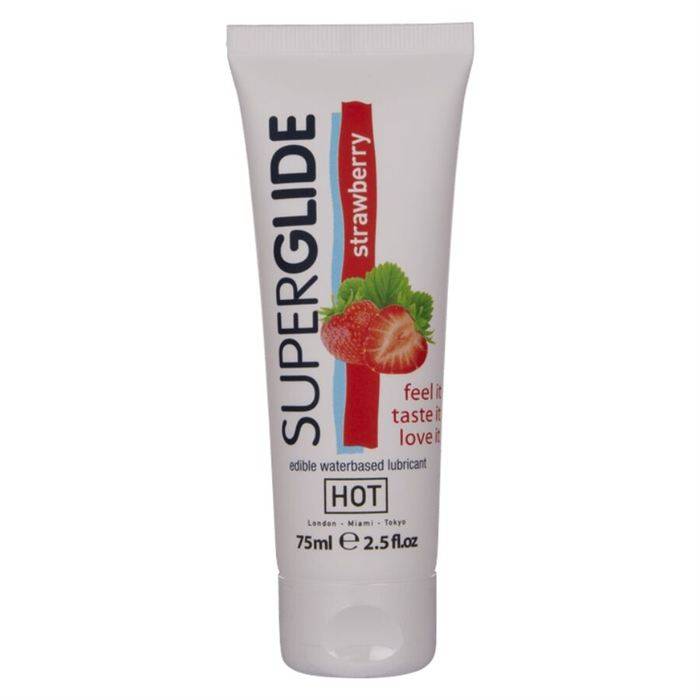 HOT - SUPERGLIDE LUBRIFICANTE COMESTÃVEL Ã BASE DE ÃGUA MORANGO 75 ML