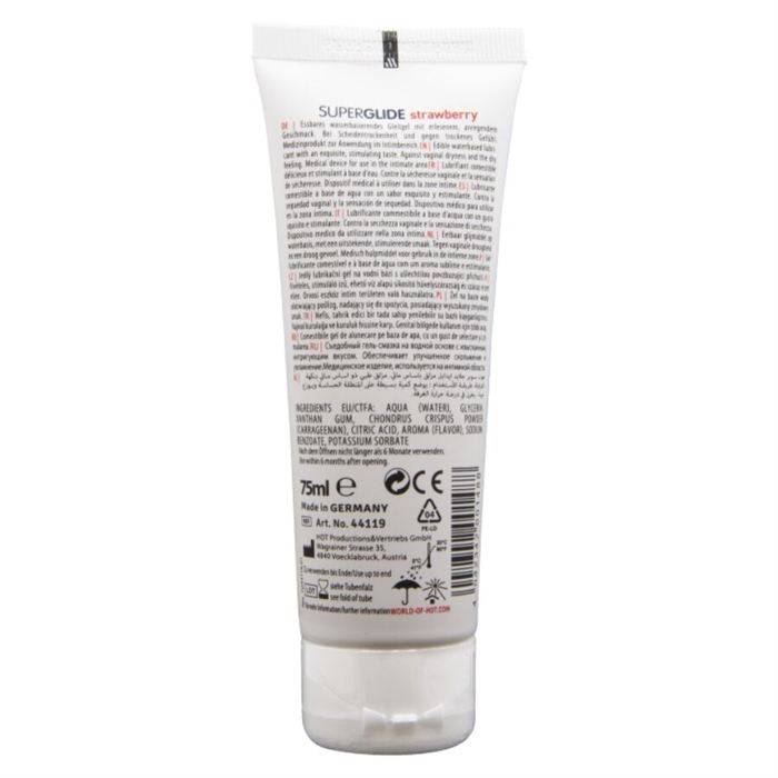 HOT - SUPERGLIDE LUBRIFICANTE COMESTÃVEL Ã BASE DE ÃGUA MORANGO 75 ML