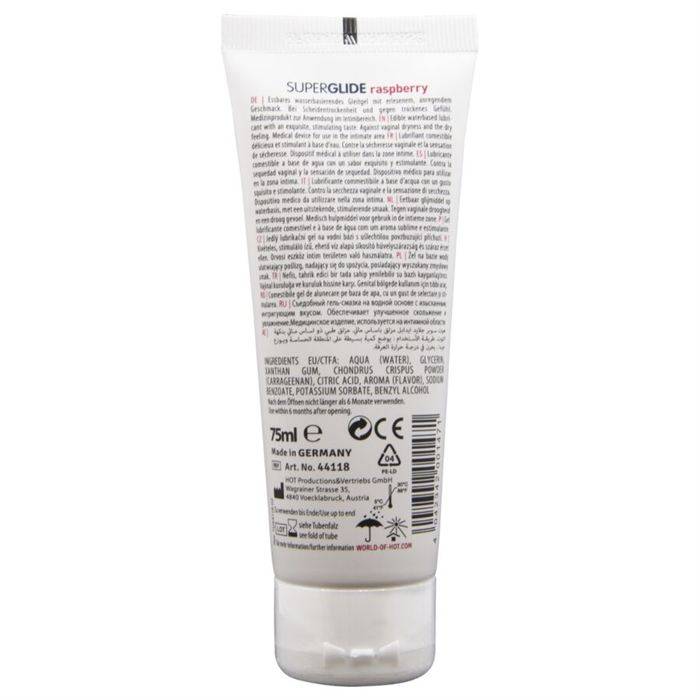 HOT - SUPERGLIDE LUBRIFICANTE COMESTÃVEL Ã BASE DE ÃGUA COM SABOR FRAMBOESA 75 ML