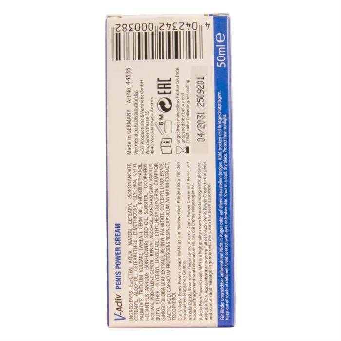 HOT - CREME PARA POTÃNCIA PENIANA V-ACTIV PARA HOMENS 50 ML