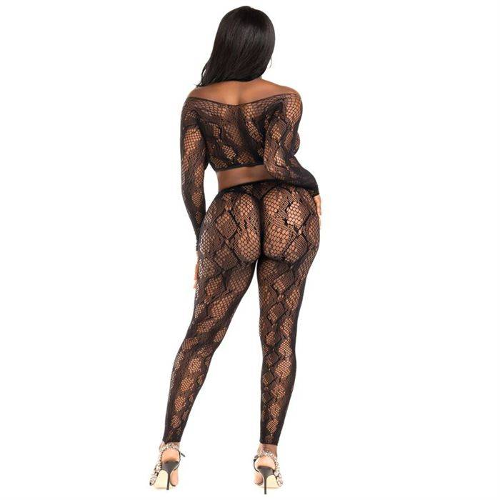 LEG AVENUE - 89373 TOP CROPPED COM ESTAMPA DE PYTHON E MEIA-CALÃA SEM PÃ PRETA - TAMANHO ÃNICO