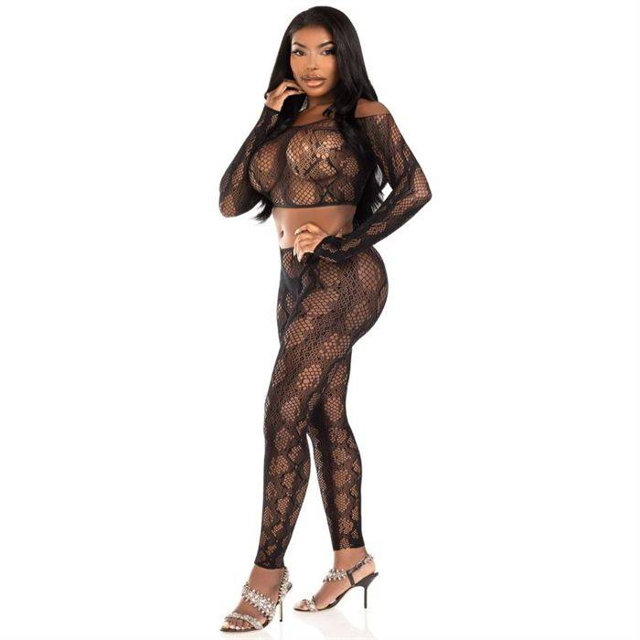 LEG AVENUE - 89373 TOP CROPPED COM ESTAMPA DE PYTHON E MEIA-CALÃA SEM PÃ PRETA - TAMANHO ÃNICO