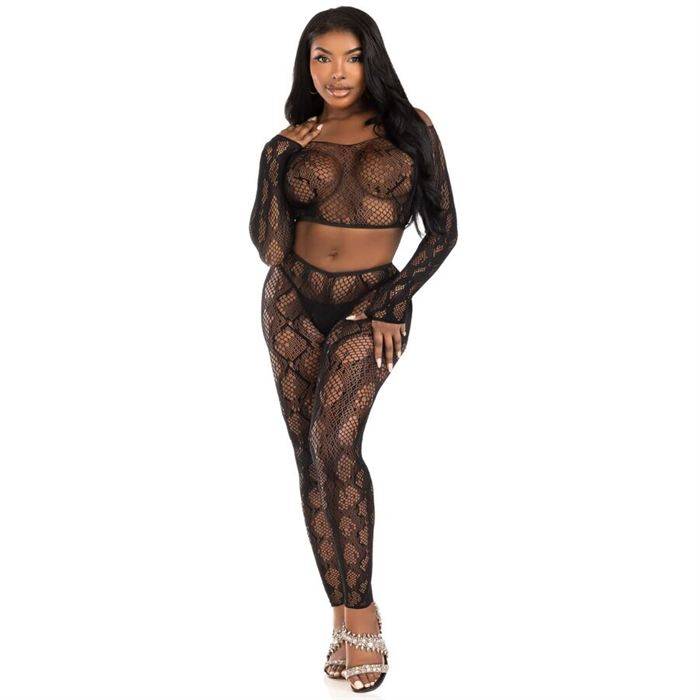 LEG AVENUE - 89373 TOP CROPPED COM ESTAMPA DE PYTHON E MEIA-CALÃA SEM PÃ PRETA - TAMANHO ÃNICO